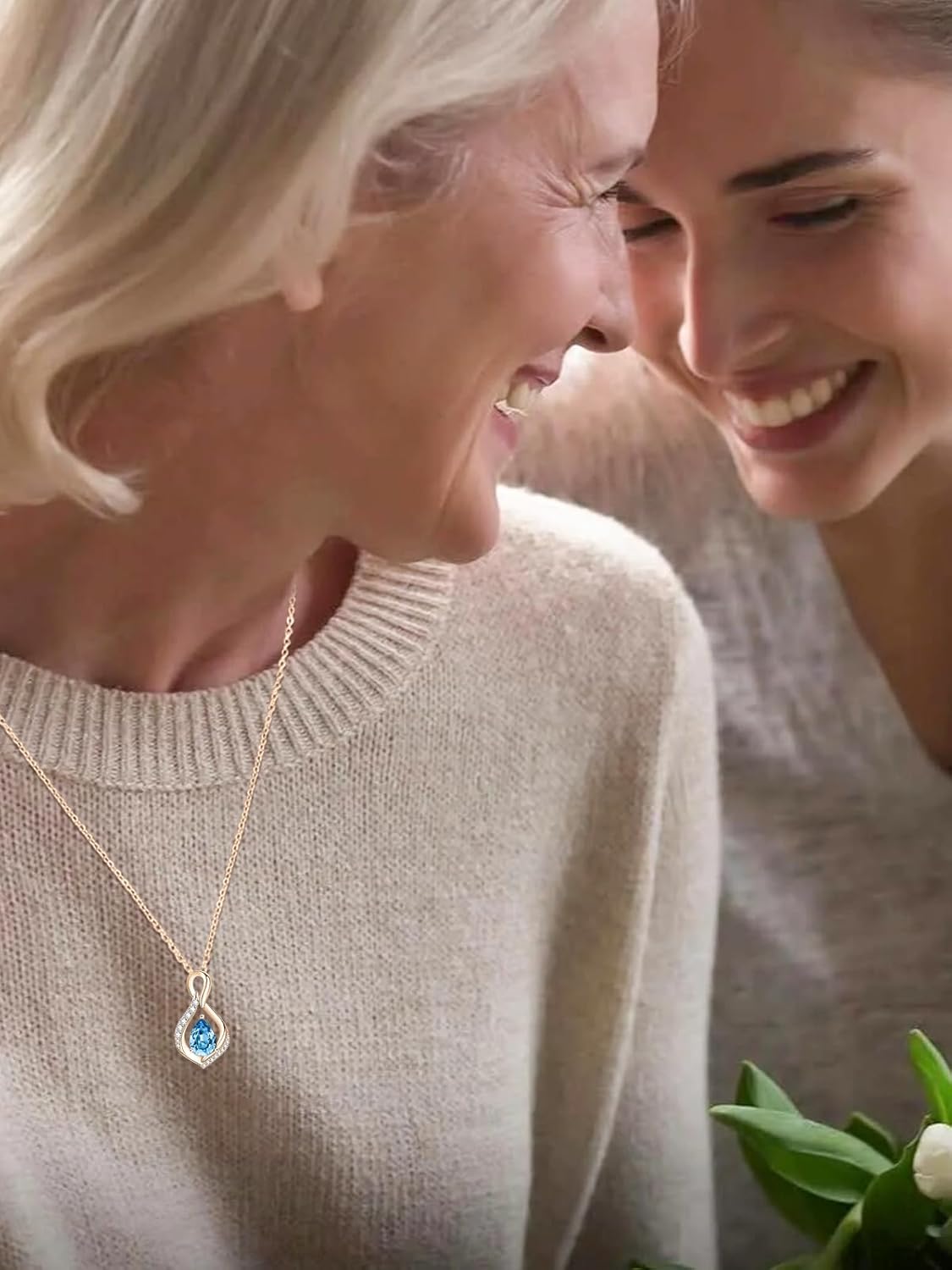 Infinity Necklaces for Women, White Gold/14K Gold/Rose Gold Forever Love Jewelry Gift with Birthstone Pendant for Wife Her Mom