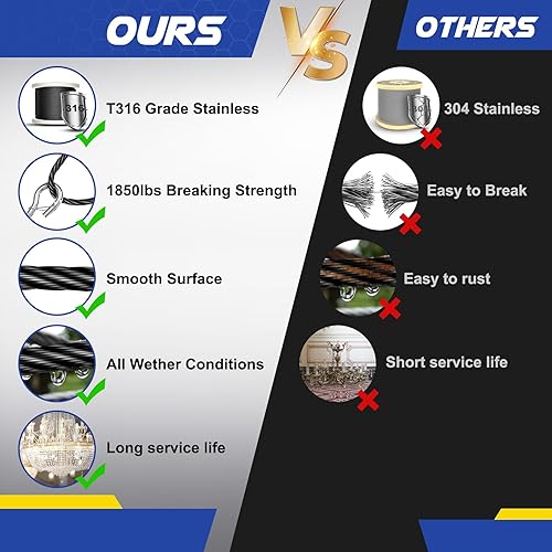 Miniatura 5 de Cable de acero inoxidable negro de 450 pies de 18 pulgadas, cuerda de alambre negro T316 de 7 x 7 pulgadas, cable de barandilla de cubierta de