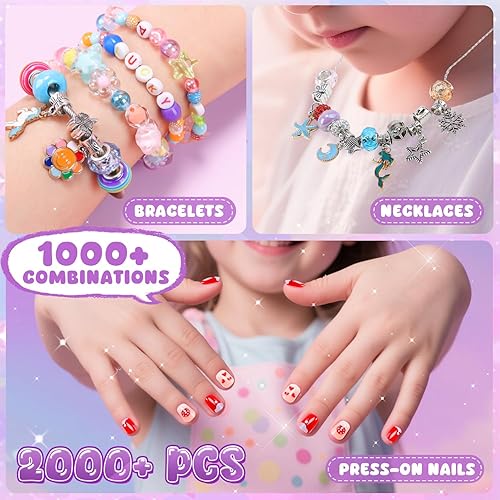 Miniatura 2 de HOLYFUN Kit de fabricación de pulseras con caja de cuentas, kit de suministros para hacer cuentas para niñas, juego de manualidades para niños,