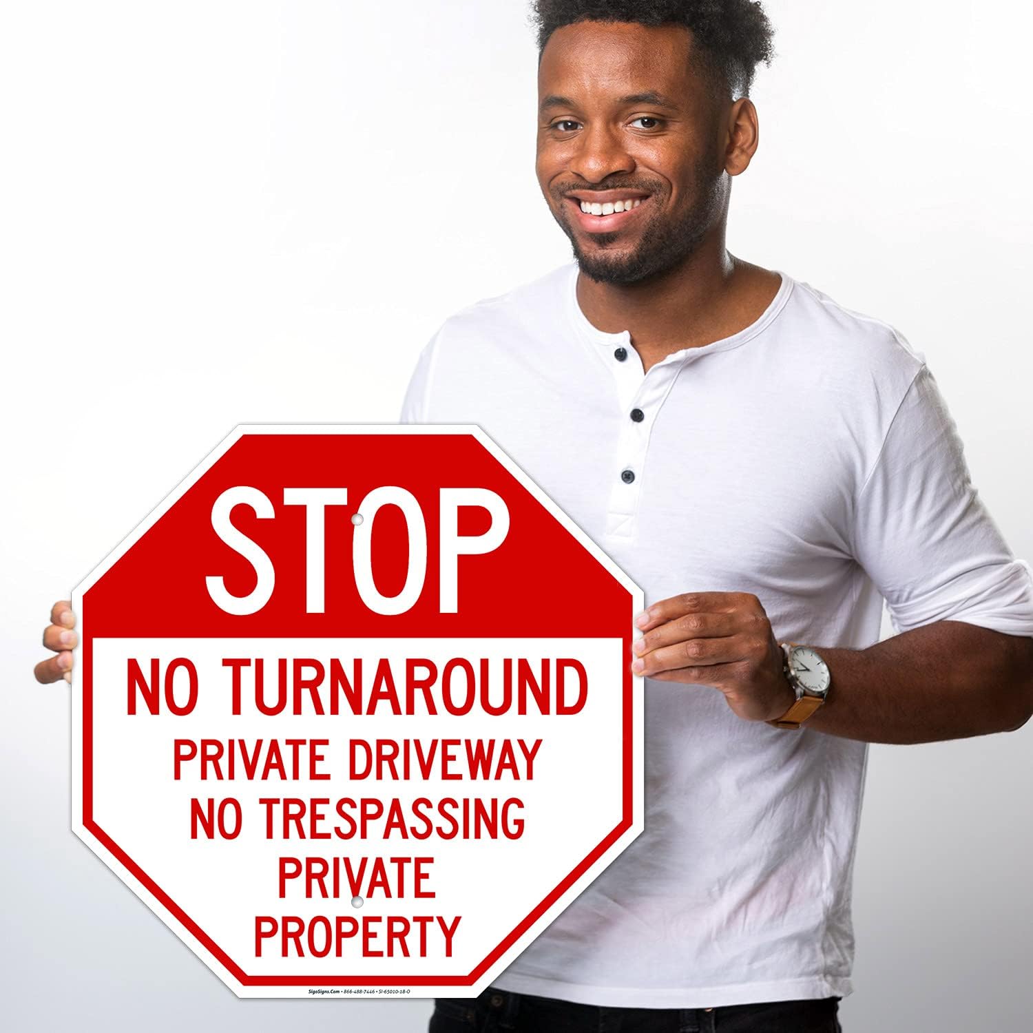 Stop No Turn Around Private Driveway No Trespassing Private Property Sign, 18x18 Inches, Rust Free .063 Aluminum, Fade Resistant, Made in USA