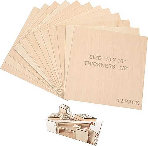 Miniatura 1 de Paquete de 12 hojas de balsa de 10 x 10 x 18 pulgadas para manualidades, perfectas para modelos arquitectónicos, dibujar, pintar madera, grabado de