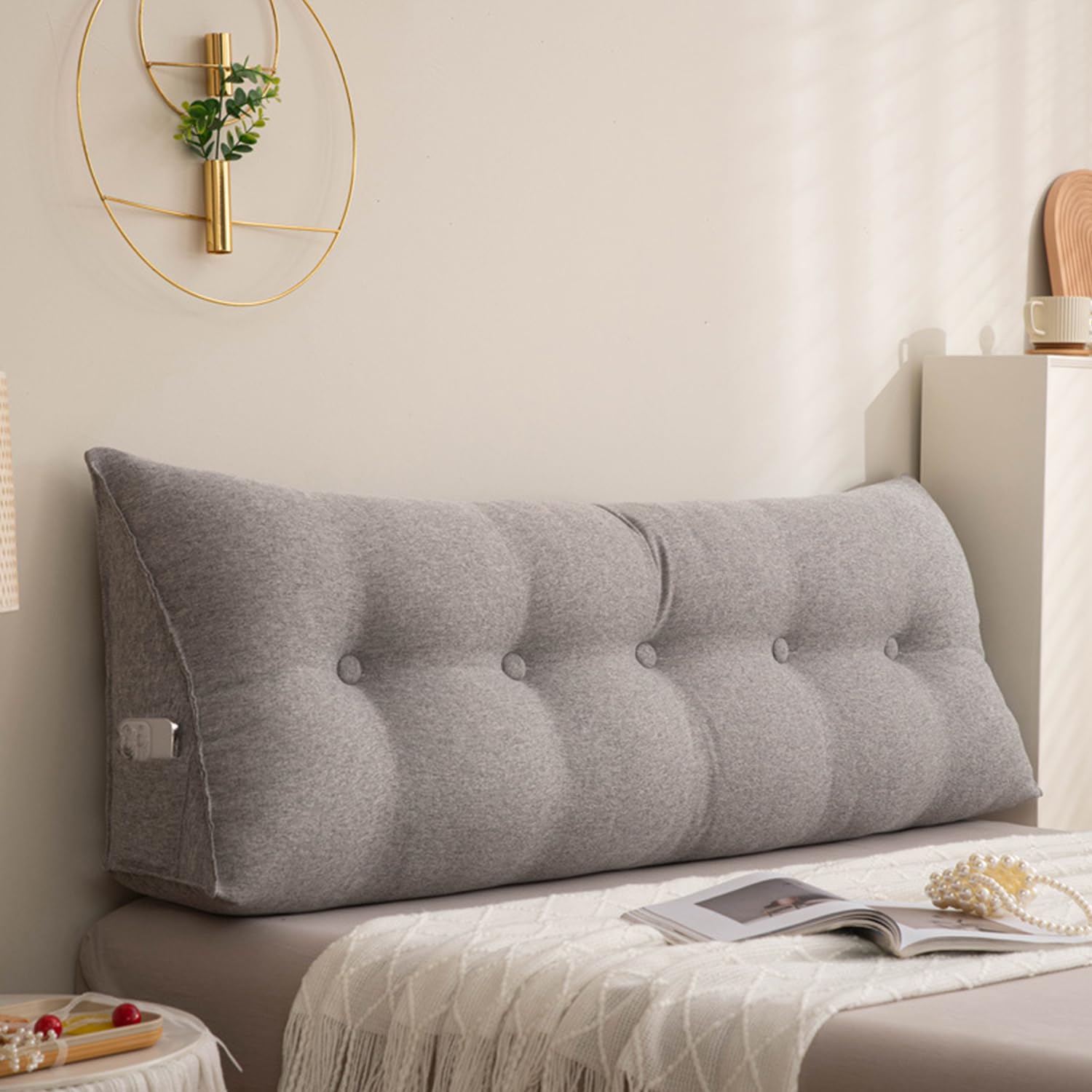 Wedge Pillow Headboard,Triangular Headboard Cushion,Cotton And Linen Backrest Pillow,Backrest Cushion Bed,Backrest Positioning Support,King Size Triangular Bedside Cushion(120*50*20cm,Gray)