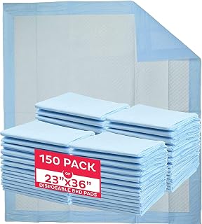 Disposable Underpads, 23x36 inches, 150 Count, Highly Absorbent with Waterproof Backing, for Bed and Surface Protection Adults, Elderly and Baby