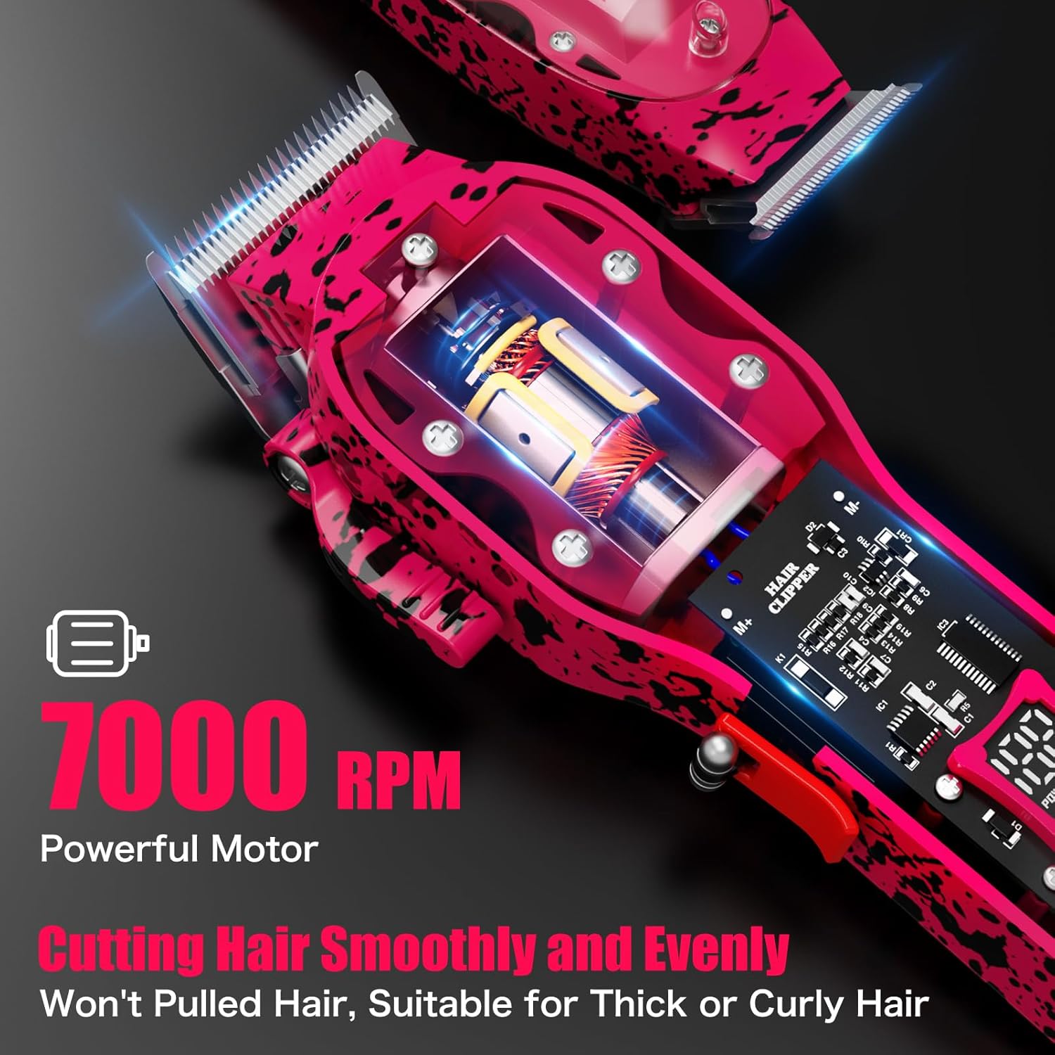 Professional Hair Clippers for Men, Cordless Barber kit for Hair Cutting & Grooming, Hair Clippers and Trimmer Set for Barber Haircut with LED Display, 8 Fade Taper Combs(Pink Set) - Image 2