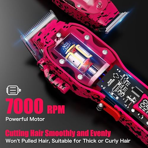 Miniatura 2 de Cortadora de pelo profesional para hombres, kit de peluquería inalámbrico para cortar y arreglar el cabello, juego de cortapelos rosa y recortadora