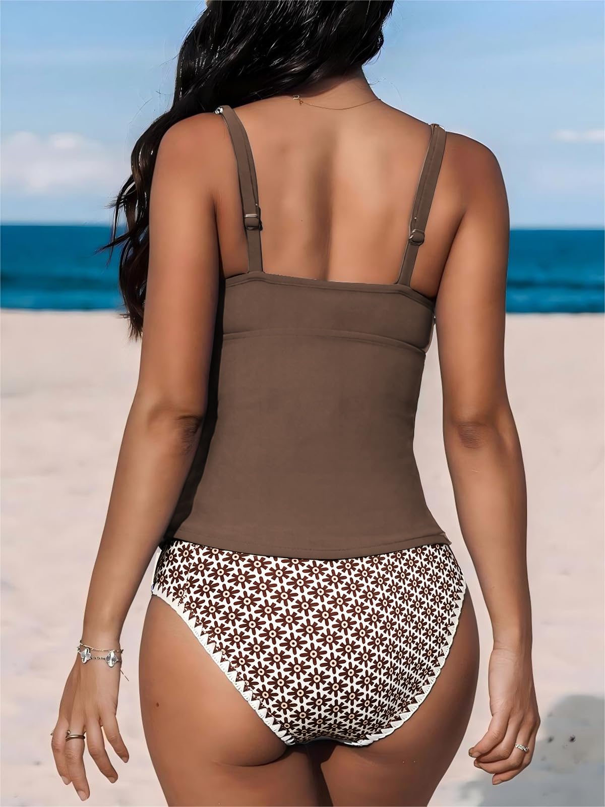 Bañadores Mujer 2 Piezas Tankini Push up Cuello en V Talle Alto Conjunto