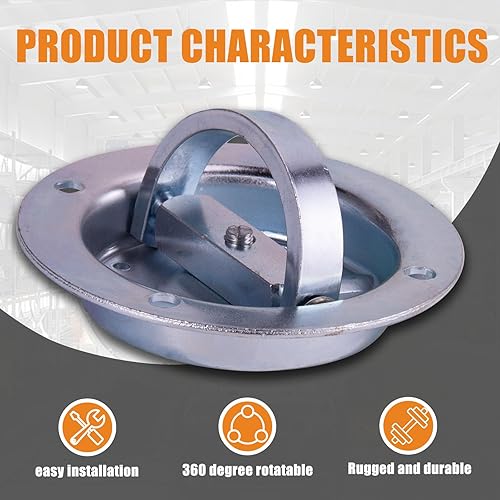 Miniatura 20 de Black 4Pack X Recessed Tie Down D-Rings Anchor, 6,000 lb. Capacity, with Backing Support Plates, for Flatbed Trailer/Truck, Great for Securing