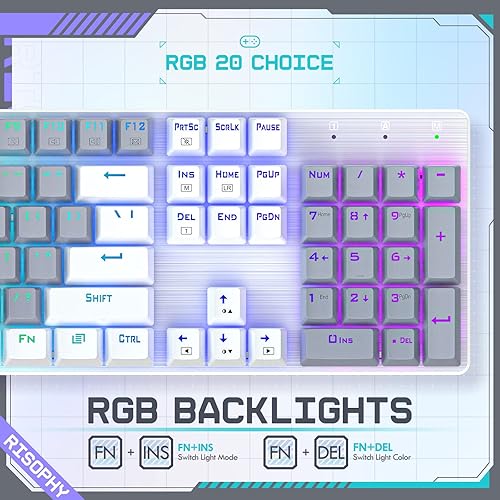 Miniatura 6 de RisoPhy Teclado Mecánico Inalámbrico, Modo Triple 2.4GUSB-CBluetooth Teclado Gaming, 104 Teclas Programables, Retroiluminación RGB Personalizable,