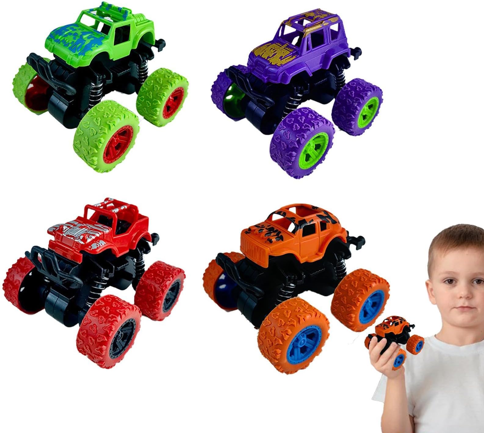 Pull Back Stunt Car Toys, Push and Go Friction Powered Car, Four-Wheel Shockproof Pull Back 360 Degree Rotation Vehicles for Kids