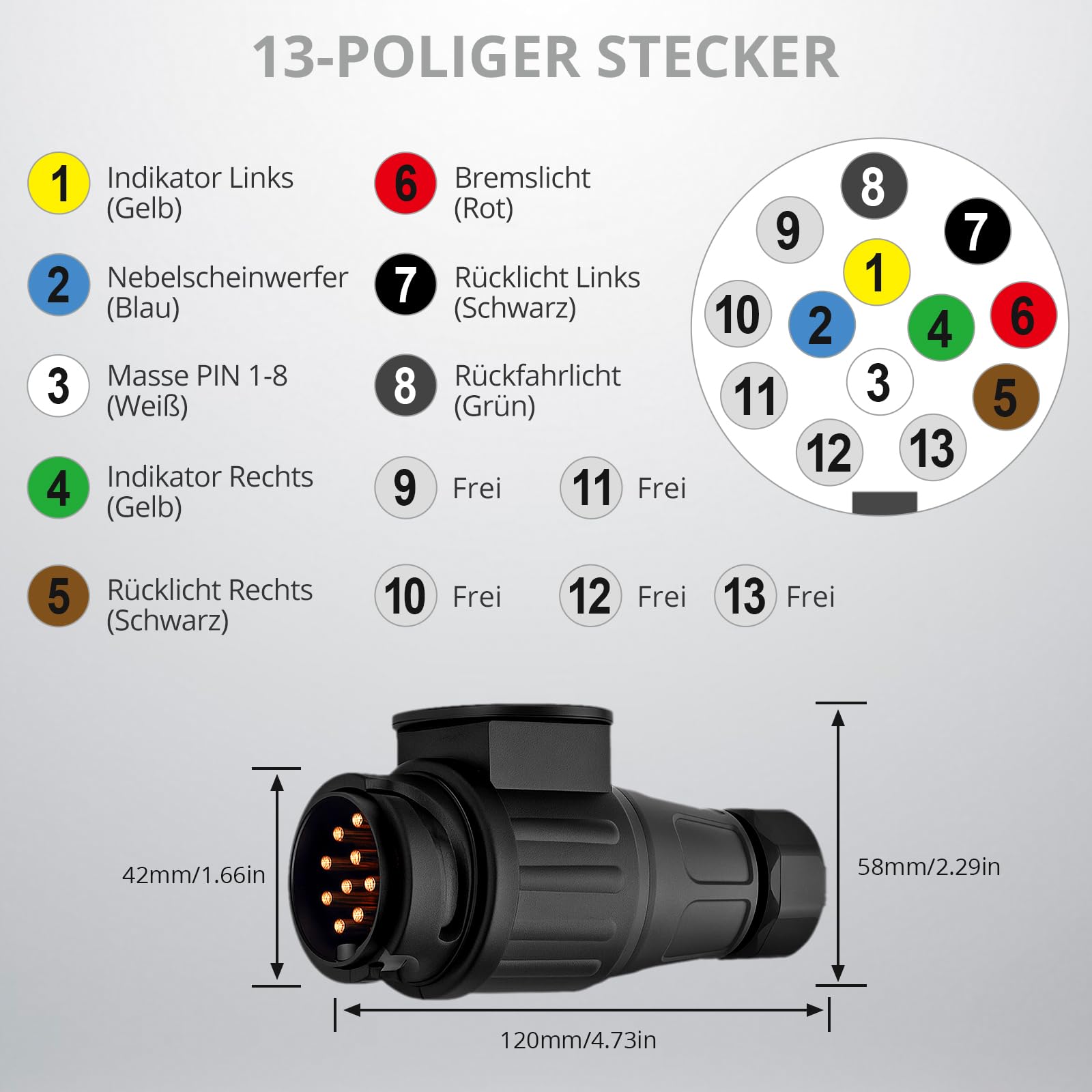 Justech Anhänger Rückleuchten 12V Universal Rückleuchten Set Anhänger Komplett Rücklicht 13 Polig Stecker Anhängerbeleuchtung mit 5m Kabel Rückfahrlicht mit E9 für Wohnwagen KFZ PKW | 13 Polig Anhängerbeleuchtung mit 5m Kabel Rückfahrlicht mit E9 für Wohn