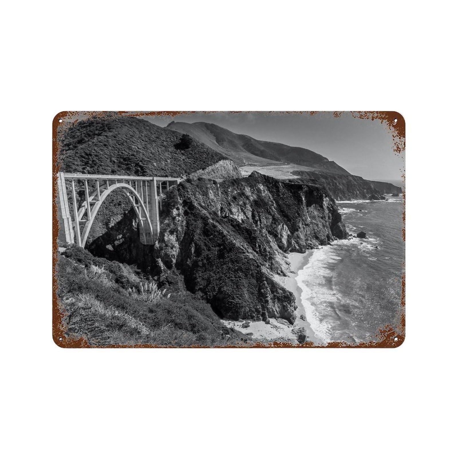 xiaoxiaoshen Black And White Monterey Photo Decor California Wall Decor Art Metal Tin Poster Modern Home Decor Art Home Bar Shop Decorations Vintage Sign 20x30cm