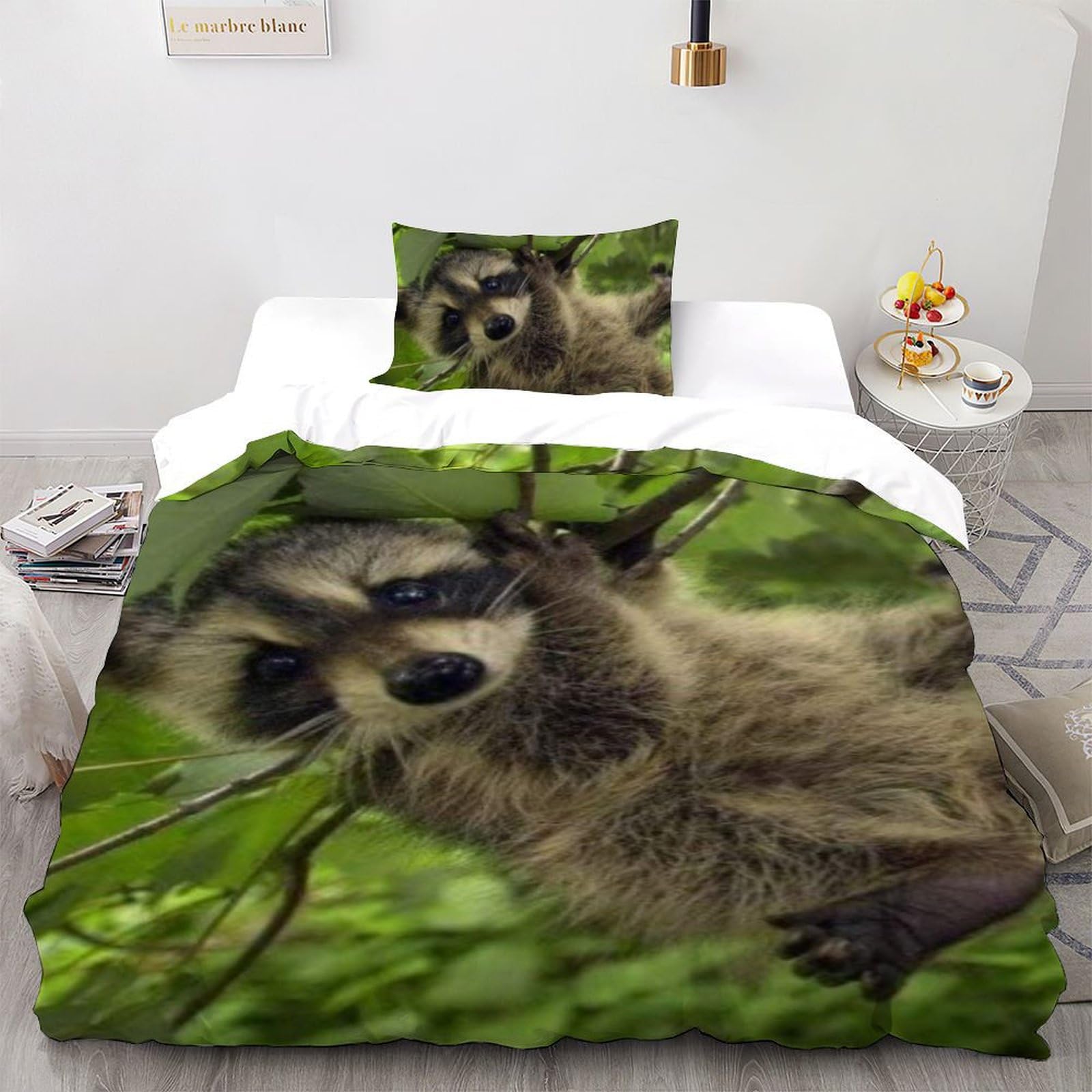 Housse de couette raton laveur en microfibre douce avec fermeture éclair 135x200cm