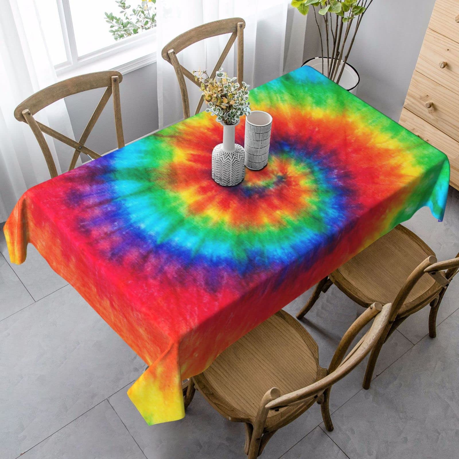 Photo 1 of mutakin Tie Dye Tablecloth Rectangle Table Cloth Washable Table Cover for Decoration Kitchen Dining Room 60x90 Inch