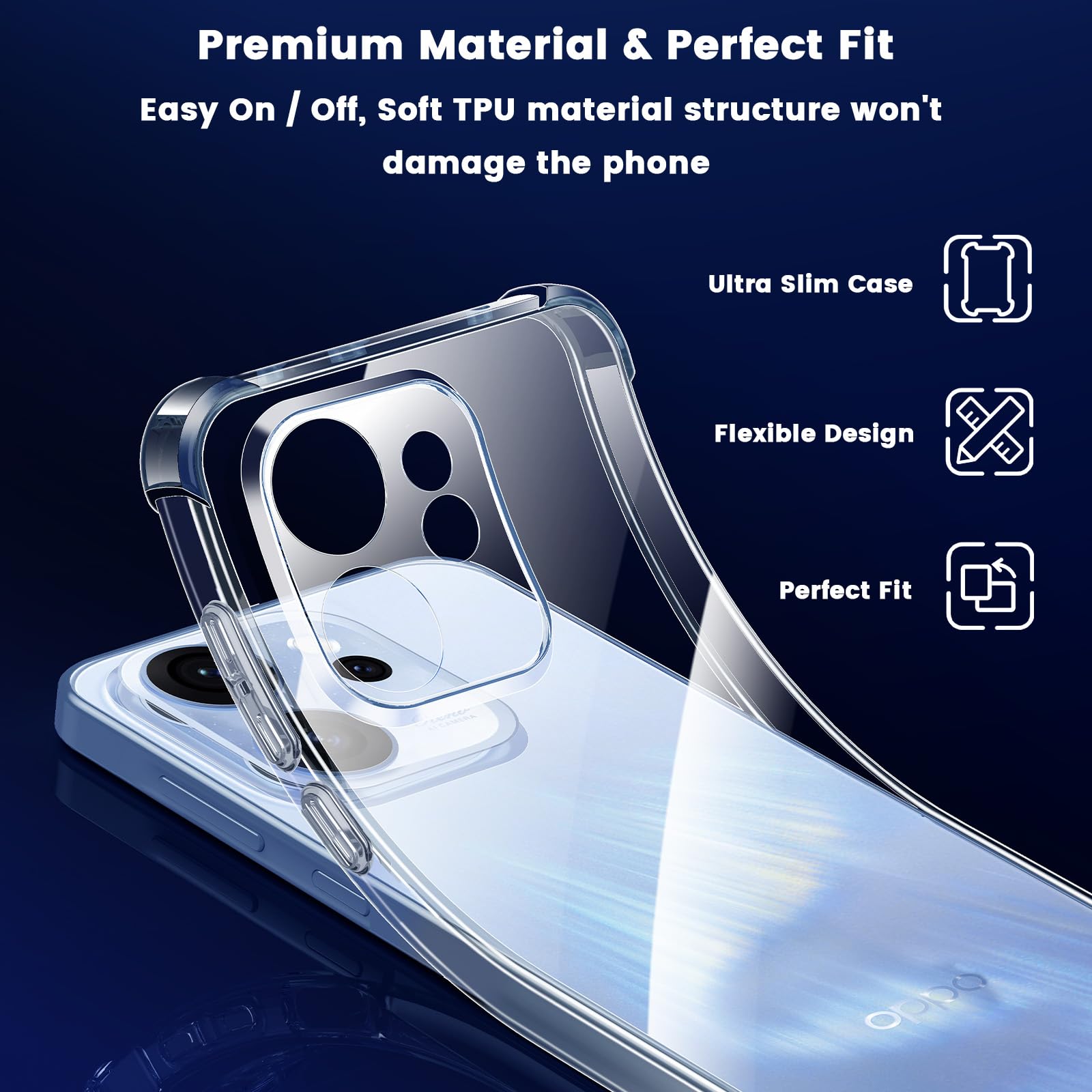 Yohii Cover per Oppo Reno15 F/Reno 15 FS 5G (No per Reno15) con 2 Pezzi Vetro Temperato, [Protezione Fotocamera] Custodia Antiurto Chiaro, TPU Morbido Antigraffio Anti Ingiallimento Case, Trasparente
