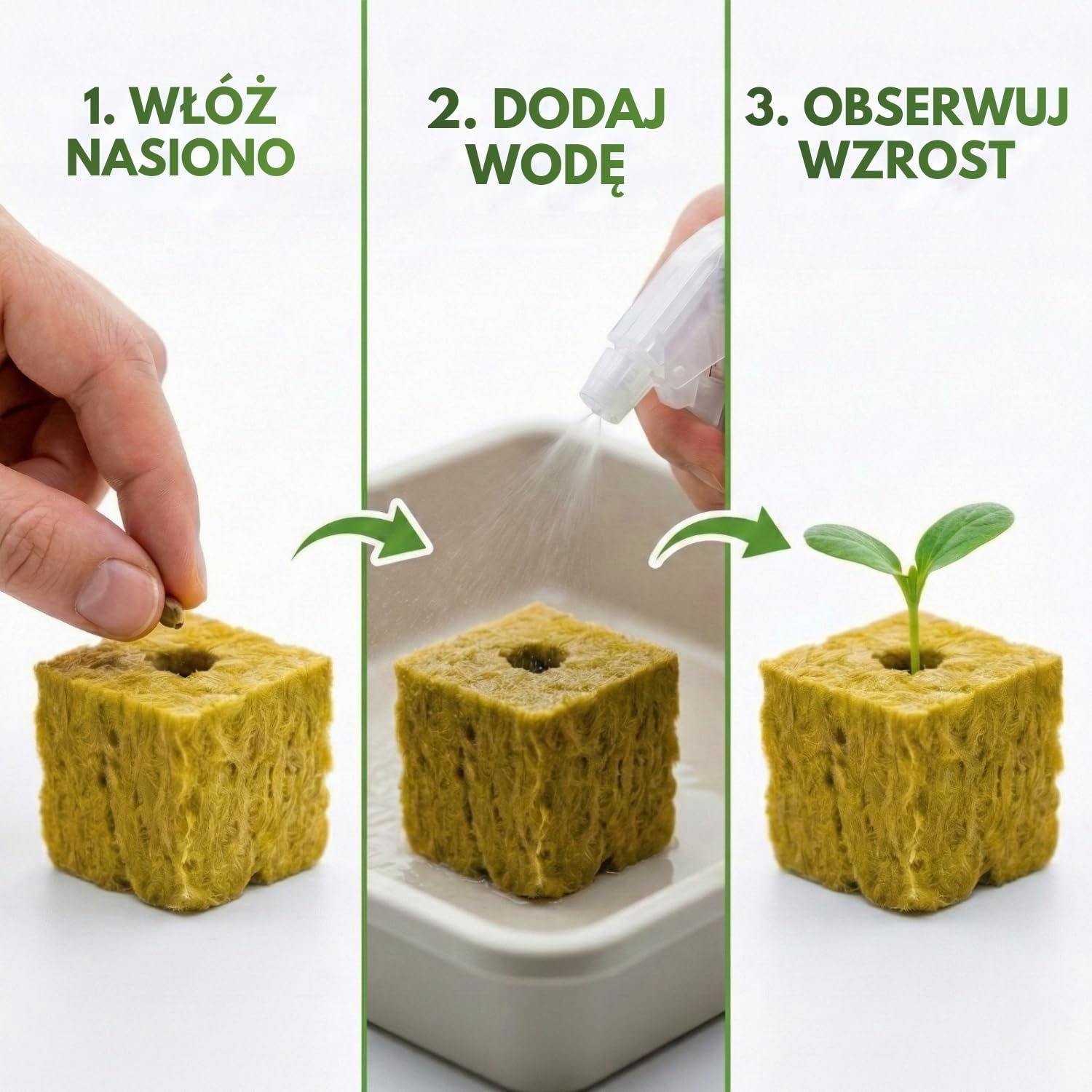 Zestaw 100 Kostek Wełny Mineralnej do Hydroponiki (2,5 cm) do Kiełkowania i Sadzonek, Napowietrzone Podłoże Wspomagające Szybki Wzrost, Ogrodów