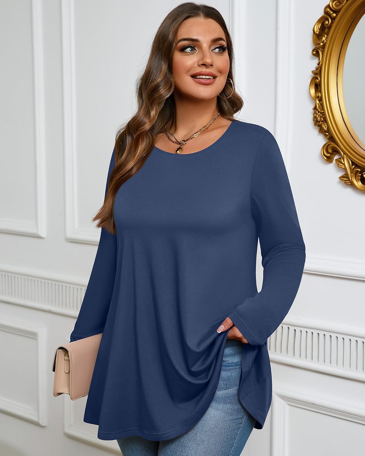 3 Pack Women's Plus Size Tunic Top Casual Long Sleeve Shirts Knitted Loose Fit Blouse Wear with Leggings - Image 2