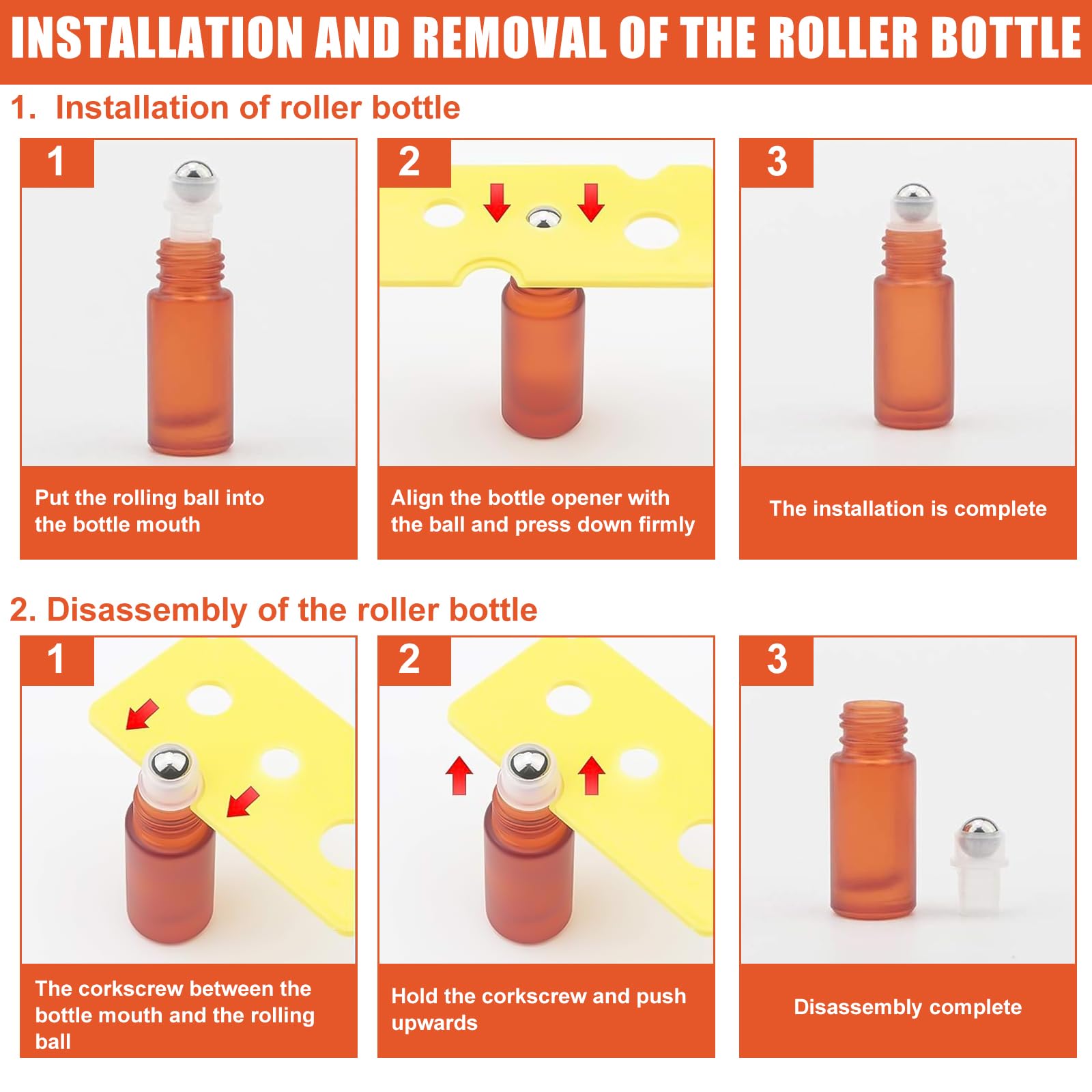 Roll On Botellas de cristal para aceite esencial, 24 unidades, vacías, 5 ml, multicolores, con bolas de rodillo de acero inoxidable y accesorios para aceites esenciales, perfume, masajes