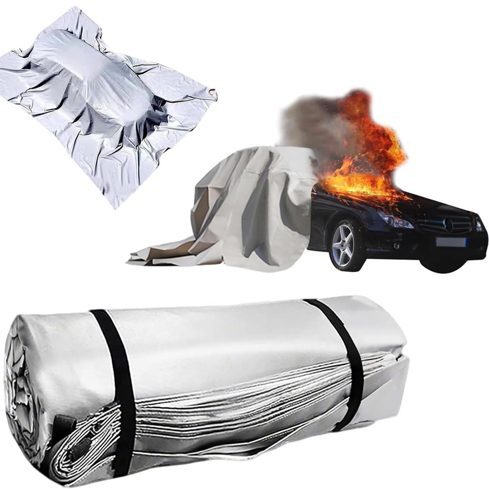 Manta ignífuga para coche, fibra de vidrio recubierta de silicona, 6 x 8 pies, 0,6 mm de grosor, resistente al calor hasta 1100 °C, con bolsa de almacenamiento, para protección de vehículos y