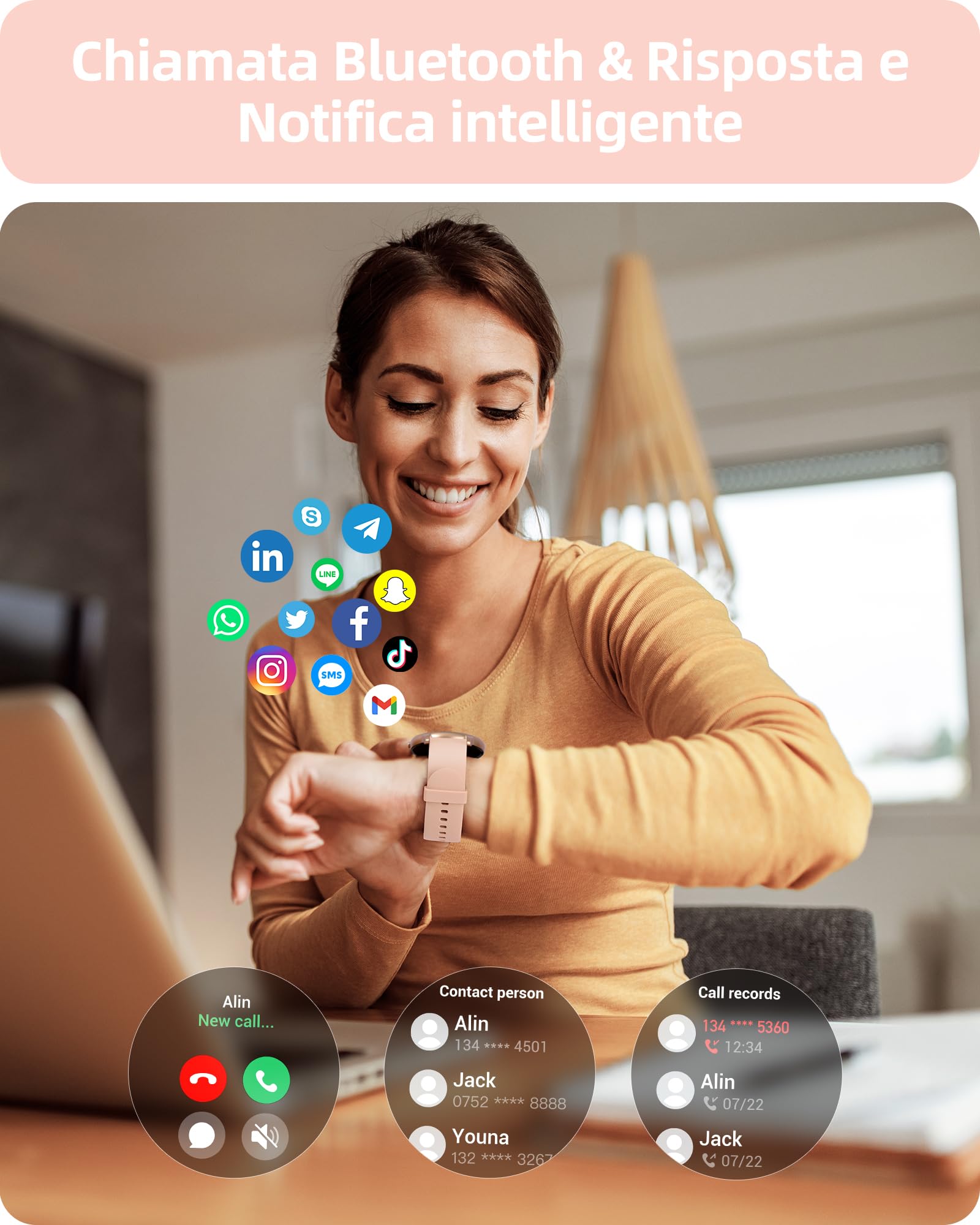 Parsonver Smartwatch Donna con Chiamate Bluetooth, 100+ Modalità Sportive | 1.32" Fitness Sportivo Orologio con Monitor del SpO2/Sonno/Frequenza Cardiaca, Smart Watch per Android iOS, Oro Rosa, SPROD1