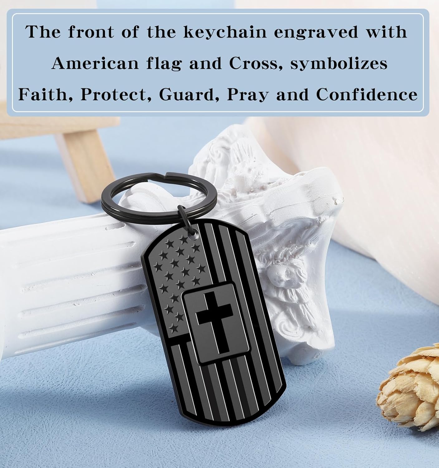 Christian Gifts for Men Boys, Bible Verse Dog Tag Cross Keychain for Birthday Christmas, First Communion Baptism Gifts - Image 3
