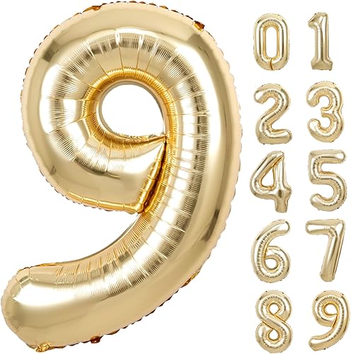 Globo gigante de oro blanco con el número 9 de 40 pulgadas, globos de aluminio de Mylar con helio para fiestas de cumpleaños, decoraciones de