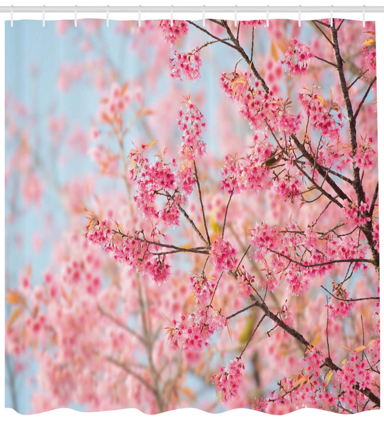 ABAKUHAUS Floral Shower Curtain, Japanese Sakura Cherry Blossom Branches Full of Spring Beauty Picture - Image 2