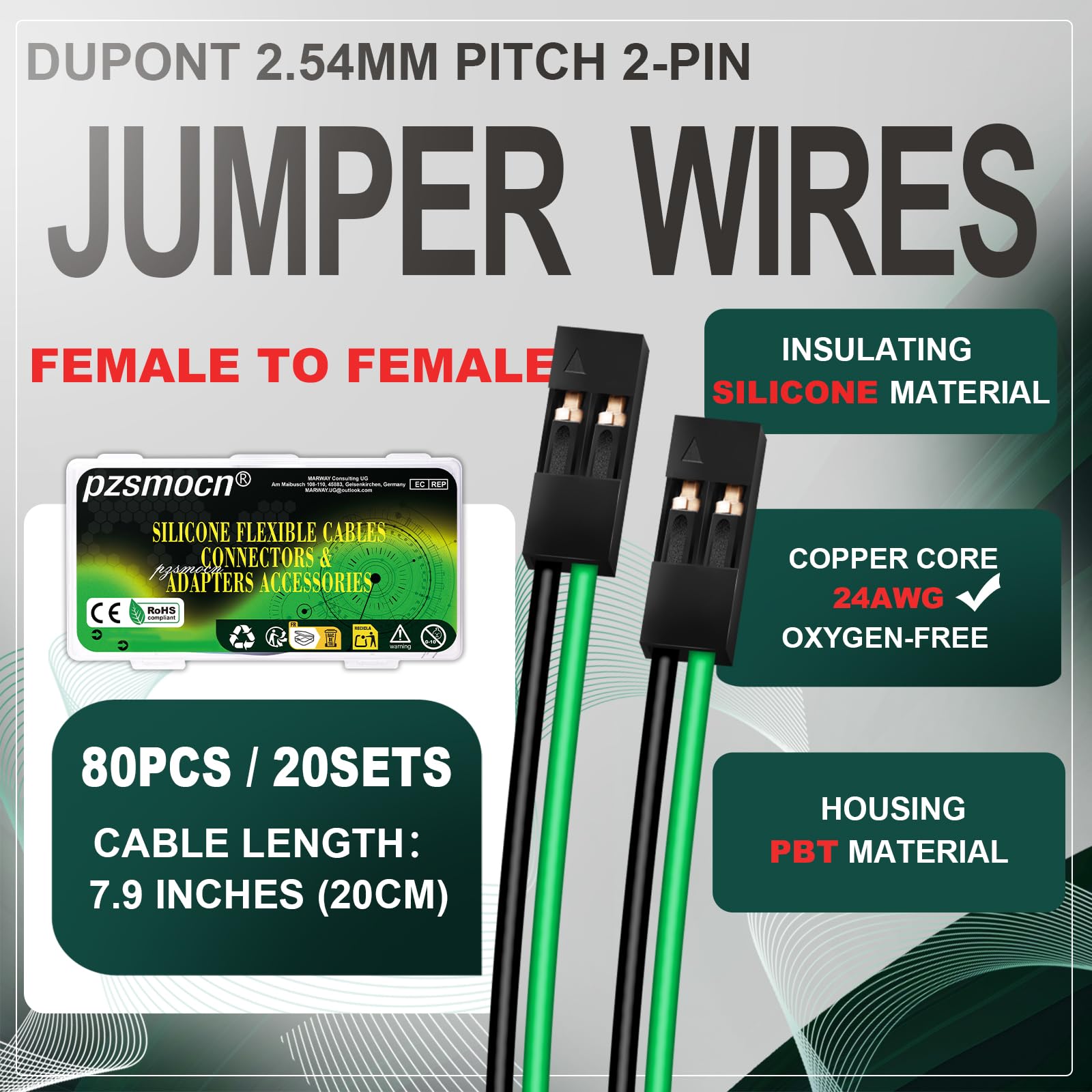 40-Piece Dupont Jumper Wire Set - Female To Female, 2.54mm Pitch, Perfect For Arduino & Electronics