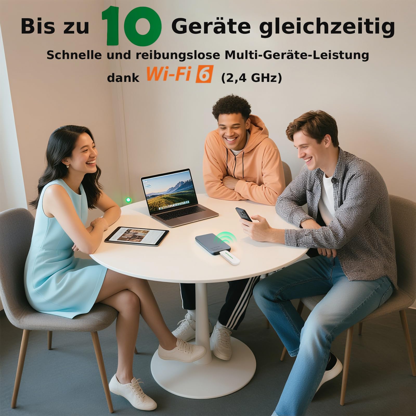 EIOTCLUB 4G LTE Surfstick für Europa, 150 MBit/s Plug & Play Internet Stick, Prepaid Reise-WLAN & Mobiler Hotspot für Laptop/Auto mit WiFi 6 & USB-C Adapter (inkl. fest gebundener SIM-Karte)