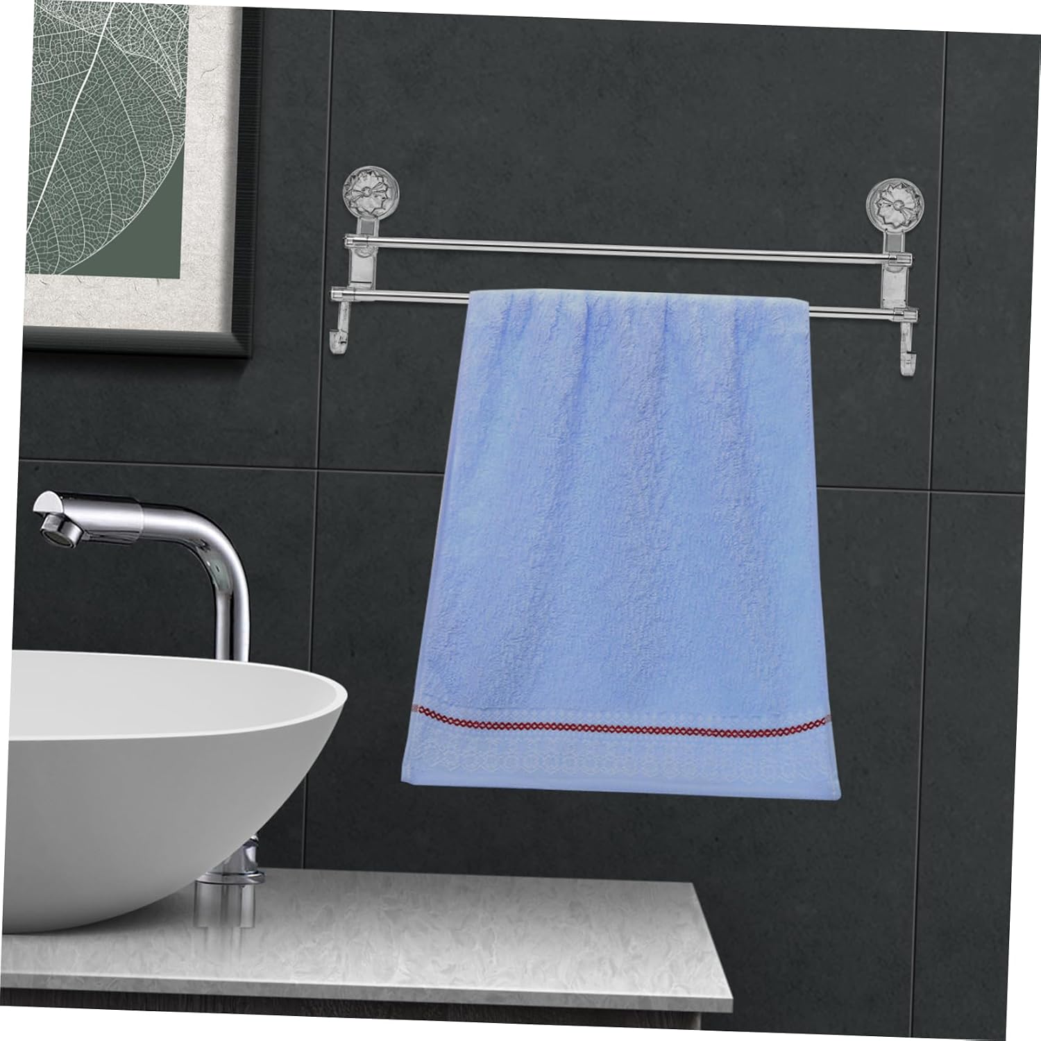 Simple Elegant Suction Cup Towel Rack No Drill Double Pole Bathroom Wall Mount Towel Holder Dryer Shoe Rack