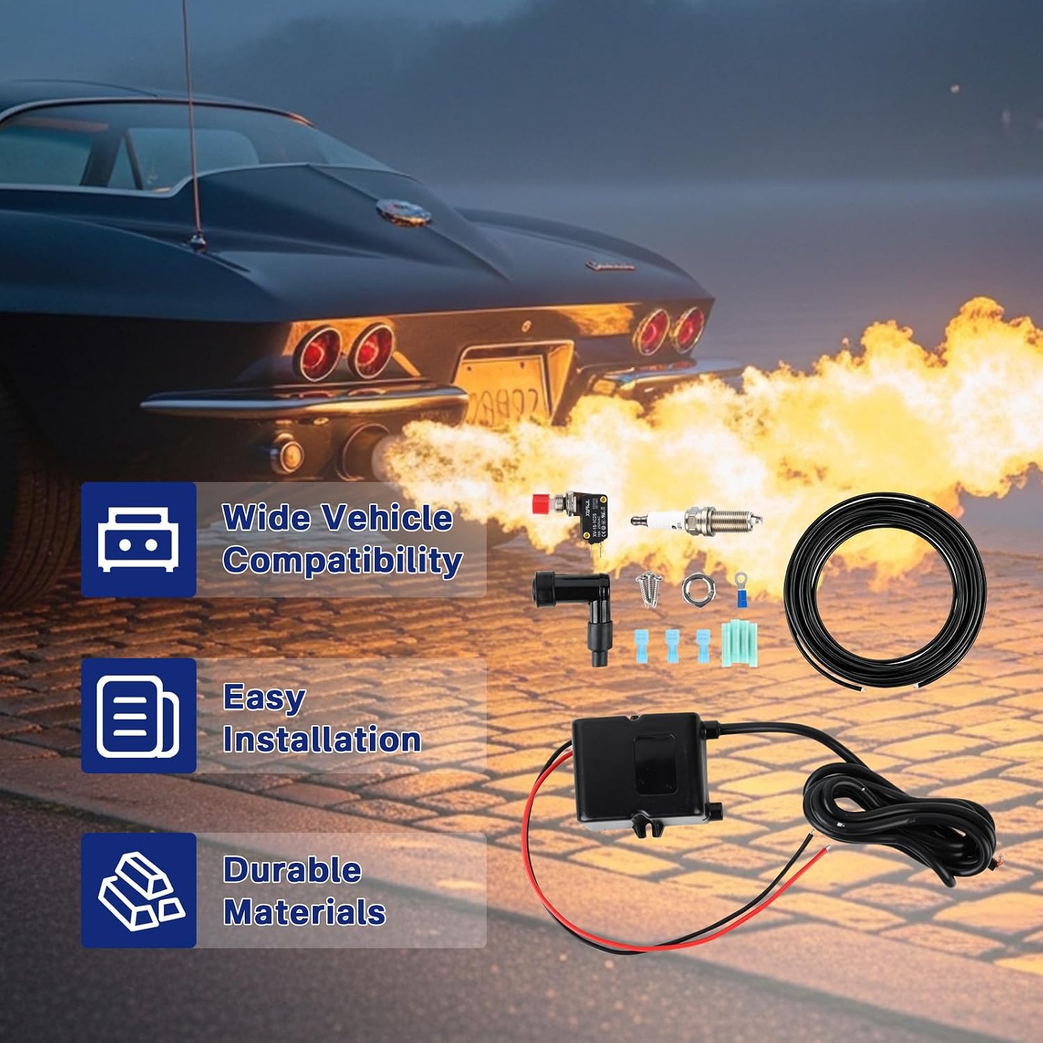 BFTKAFK-Single Dual Exhaust Flame thrower Kit Single Vehicles Motorcycles Compatible with Motorcycles Cars Trucks for Car Exhaust Dual Flame thrower Kit