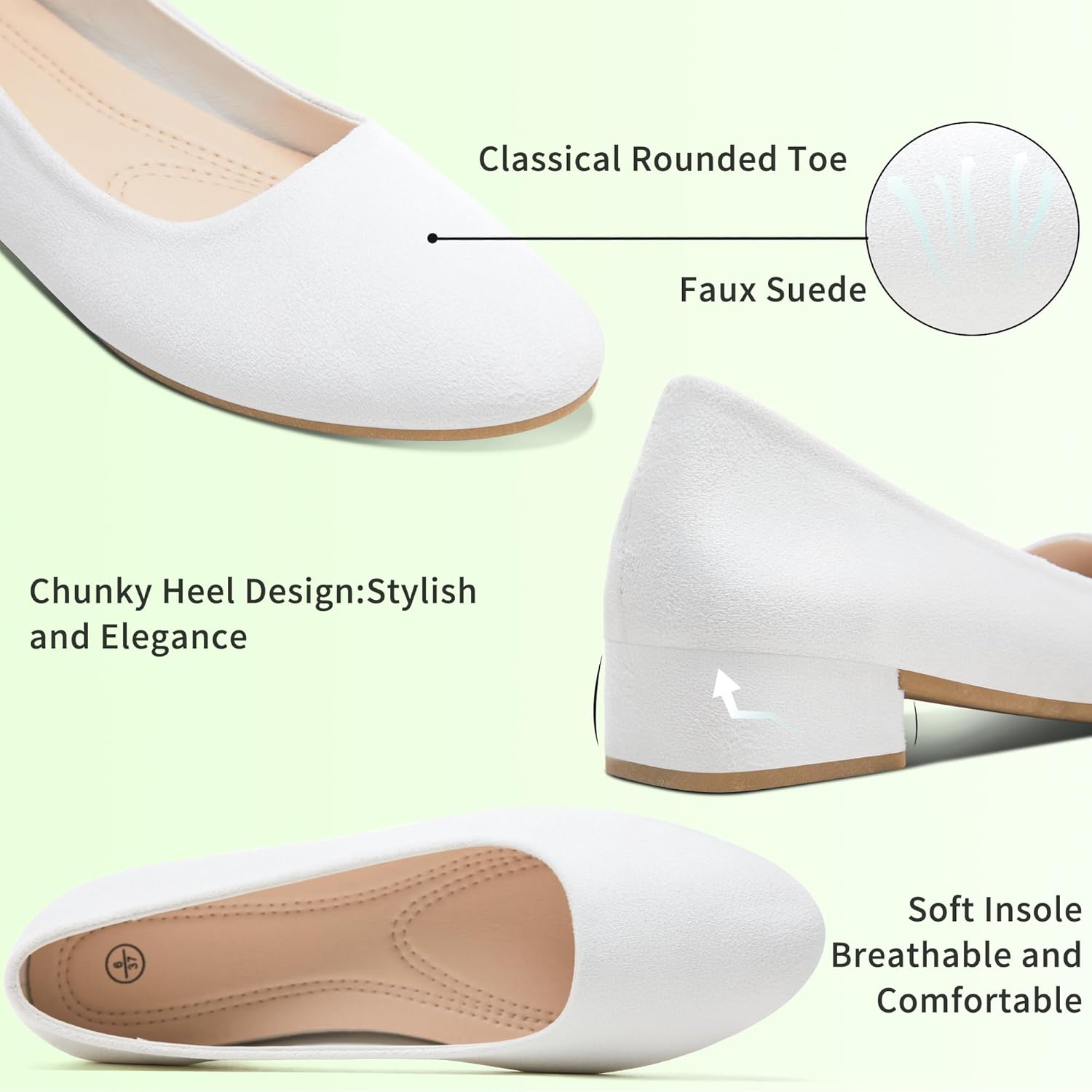 AISFAES Women Pumps Low Chunky Rounded Toe Heels Healed Dress Pumps Elegant Wedges Working Shoes - Image 5