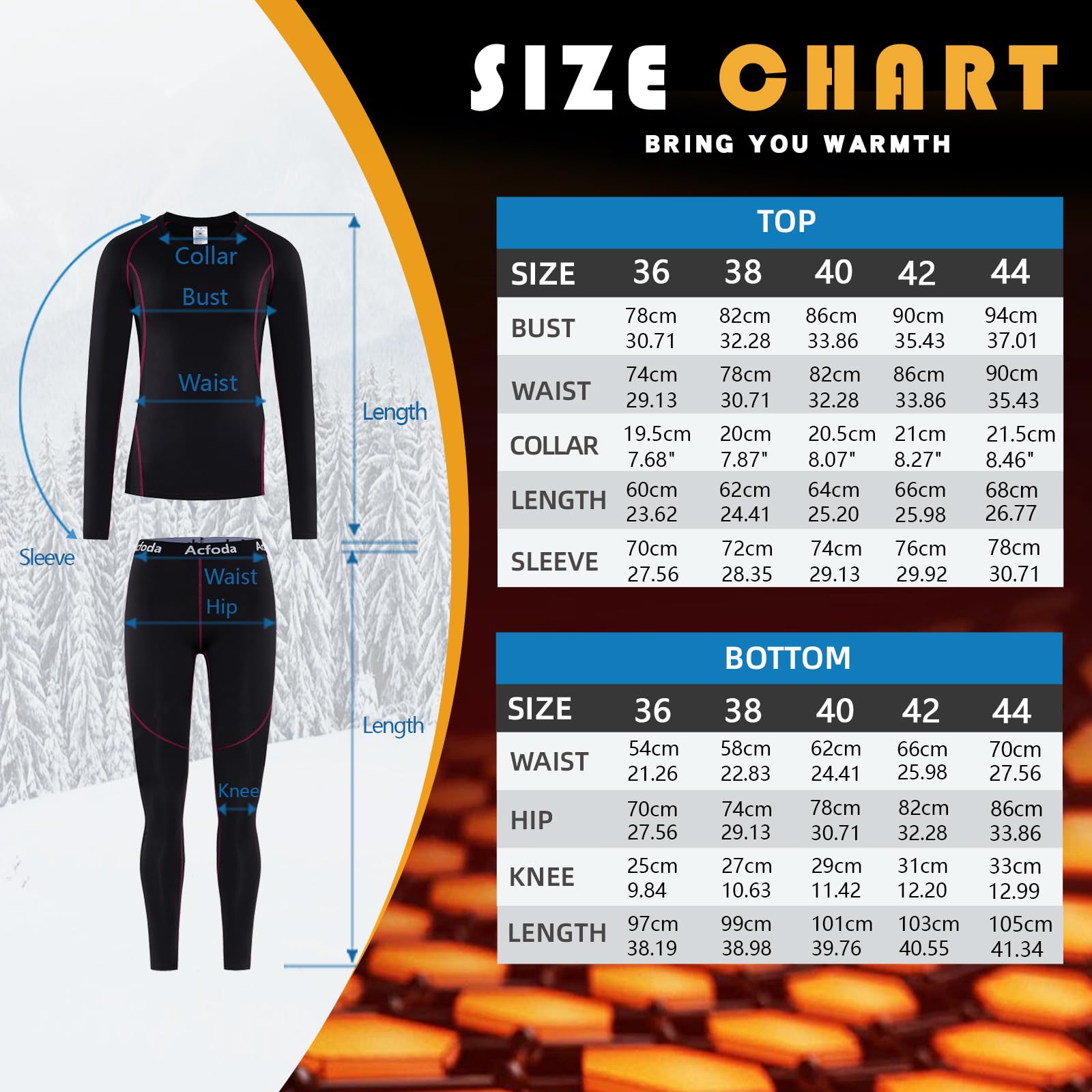 Acfoda Conjunto de Ropa Interior Termica Mujer Invierno para Esquí Running Ciclismo Fitness, Gr.36-44
