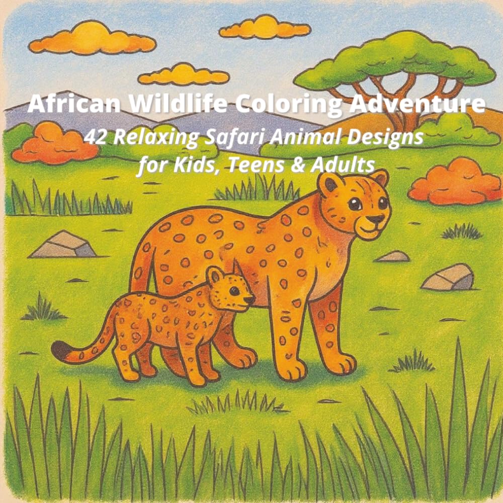 African Wildlife Coloring Adventure: 42 Relaxing Safari Animal Designs for Kids, Teens & Adults