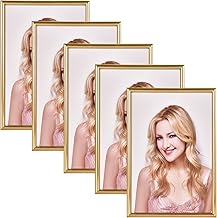 Alishomtll Gold Bilderrahmen 5er Set, 10x15cm, Fotorahmen mit HD-Acrylglas Bilderrahmen zum Aufhängen/Aufstellen Fotogalerie Display Kunststoffrahmen Set für Mehrere Bilder Fotos, Gold