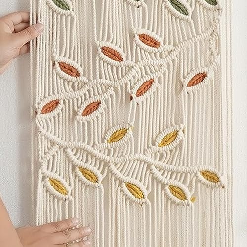 Miniatura 4 de Tapiz de macramé para colgar en la pared, elegante bohemio con hojas de macramé, decoración de pared tejida a mano, arte de pared bohemio con