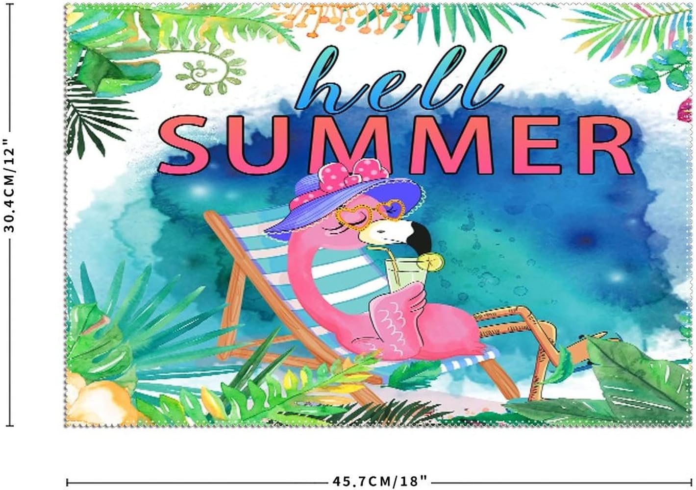 Place Mats 6 PCS Hello Summer Flamingo Kitchen Table Mats Non-Slip Stain Resistant Pad Placemat Tropical Leaves Flowers Bird Table Mat Kitchen Table Mats Easy to Clean