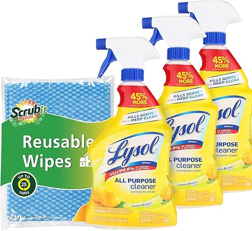 Miniatura 1 de Ezee space 3 Lysl - Spray limpiador multiusos  32 onzas aroma a brisa de limón  Paquete de 3  Limpiador de baño Lysl'  Incluye 5 toallitas prácticas