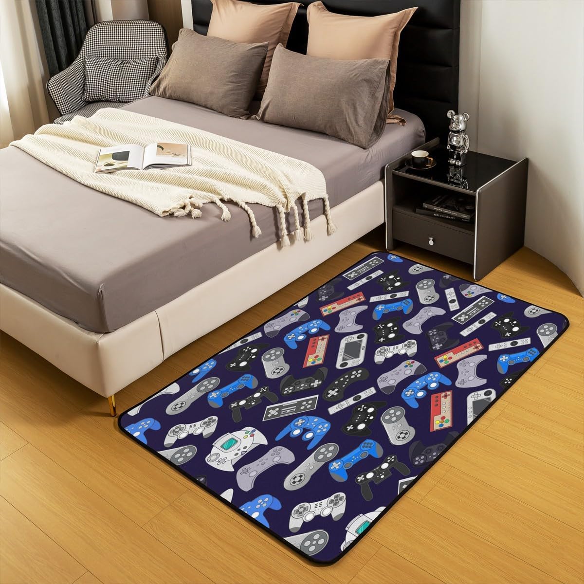 Erosebridal Teens Gamer Area Rug 4'11" x 3'3" for Living Room Bedside Playroom,Modern Game Non Shedding Rug for Kids Boys Children,Video Game Carpet,Player Gaming Gamepad Joystick Decorative Rug image 3
