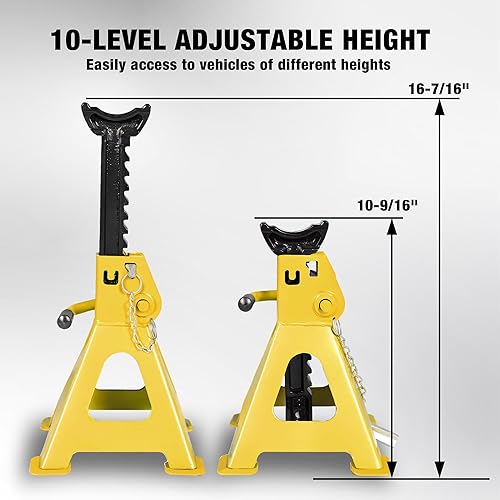 Miniatura 26 de YELLOW JACKET Soporte para gato de automóvil de 3 toneladas con doble bloqueo y base de pie grande para elevación de SUV, acero resistente, Amarillo