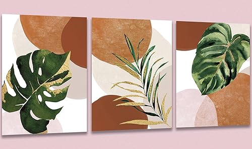 3 piezas de arte bohemio para pared con hojas de palmera tropicales, sin marco, impresiones minimalistas modernas de mediados de siglo, obras de