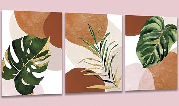 3 PCS Boho Wall Art Bohemian Tropical Palm Leaves Wall Decor, Unframed, Mid Century Modern Minimalist Prints Painting Artwork for Office Bedroom Home Farmhouse Bathroom Living Room, 8x10 inch