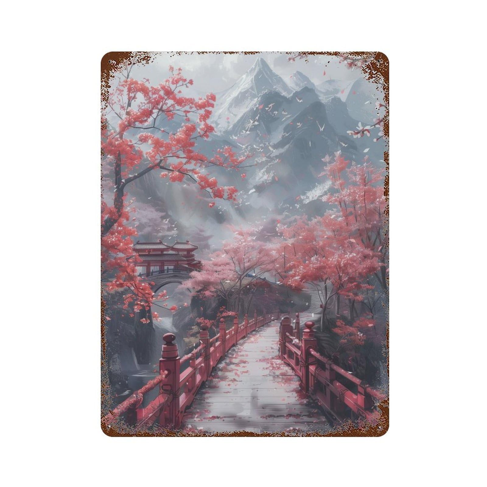 Asian Landscape at Spring Retro Metal Sign 15.7"x11.8", Vintage Wall Decor for Garage, Pub Or Kitchen