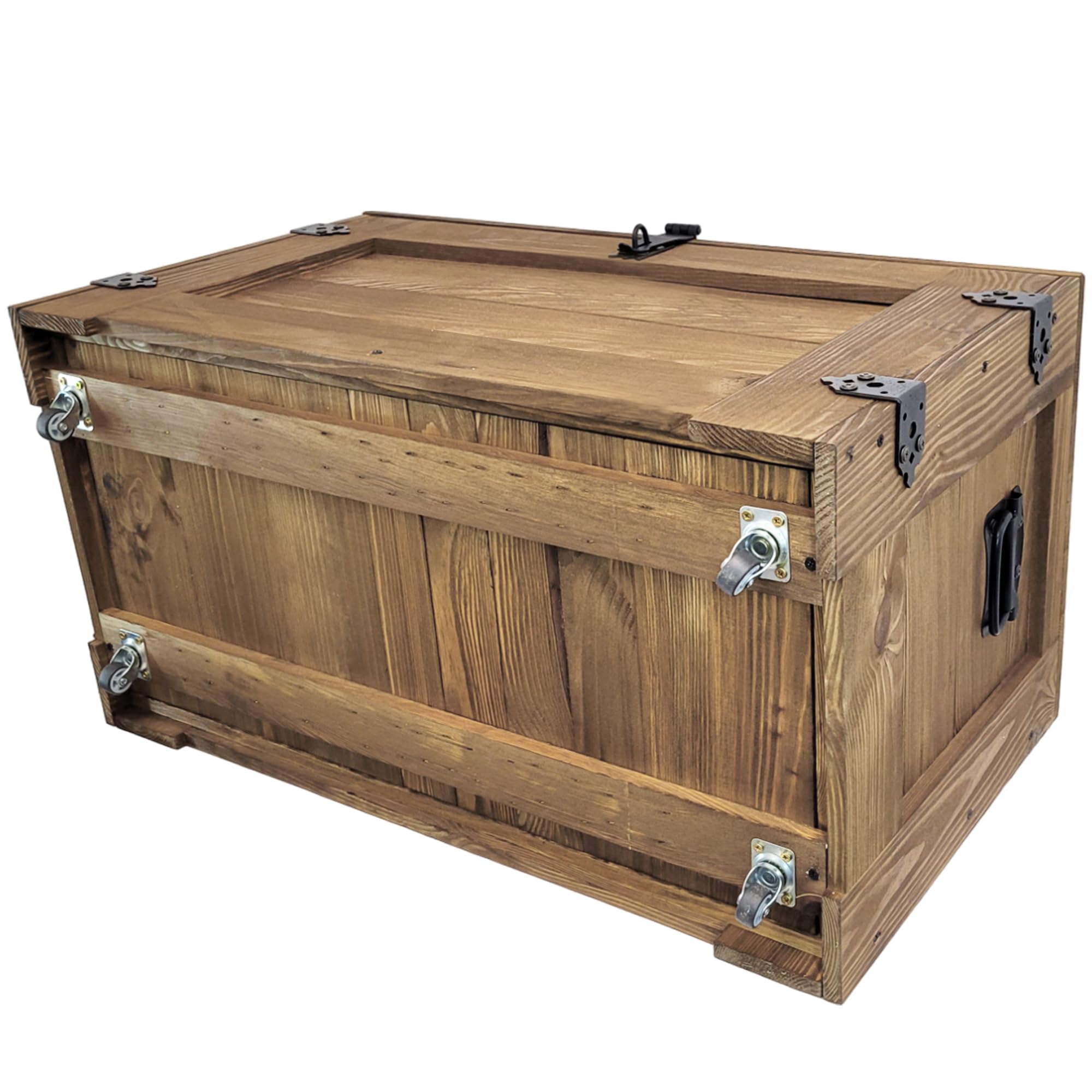 weeco Houten kist met wielen, 80 x 45 x 45 cm, houten kist onbeschilderd ruw hout, schilder de kisten in elke kleur, bijzettafel in vintage shabby chic-stijl, opklapbare plaat en opbergruimte