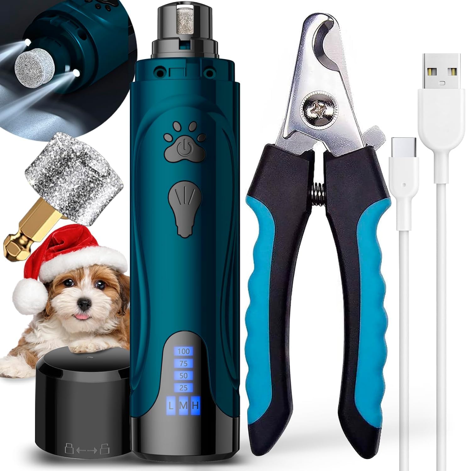 YABIFE Dog Nail Grinders, Dog Nails Clippers and Trimmers Kit, Super Quiet, Rechargeable, Pet Nail Grinder