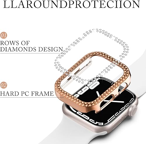 Miniatura 5 de Fvlerz Funda brillante compatible con Apple Watch Series 9, 8, 7, 1.614 pulgadas, marco de cristal de diamante para iWatch de 1.614 pulgadas con