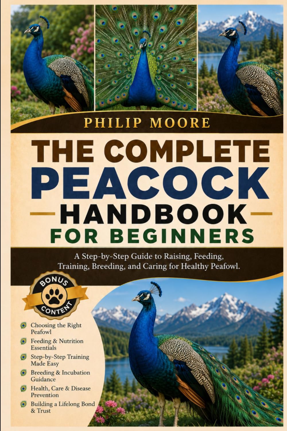 THE COMPLETE PEACOCK HANDBOOK FOR BEGINNERS: A Step-by-Step Guide to Raising, Feeding, Training, Breeding, and Caring for Healthy Peafowl.