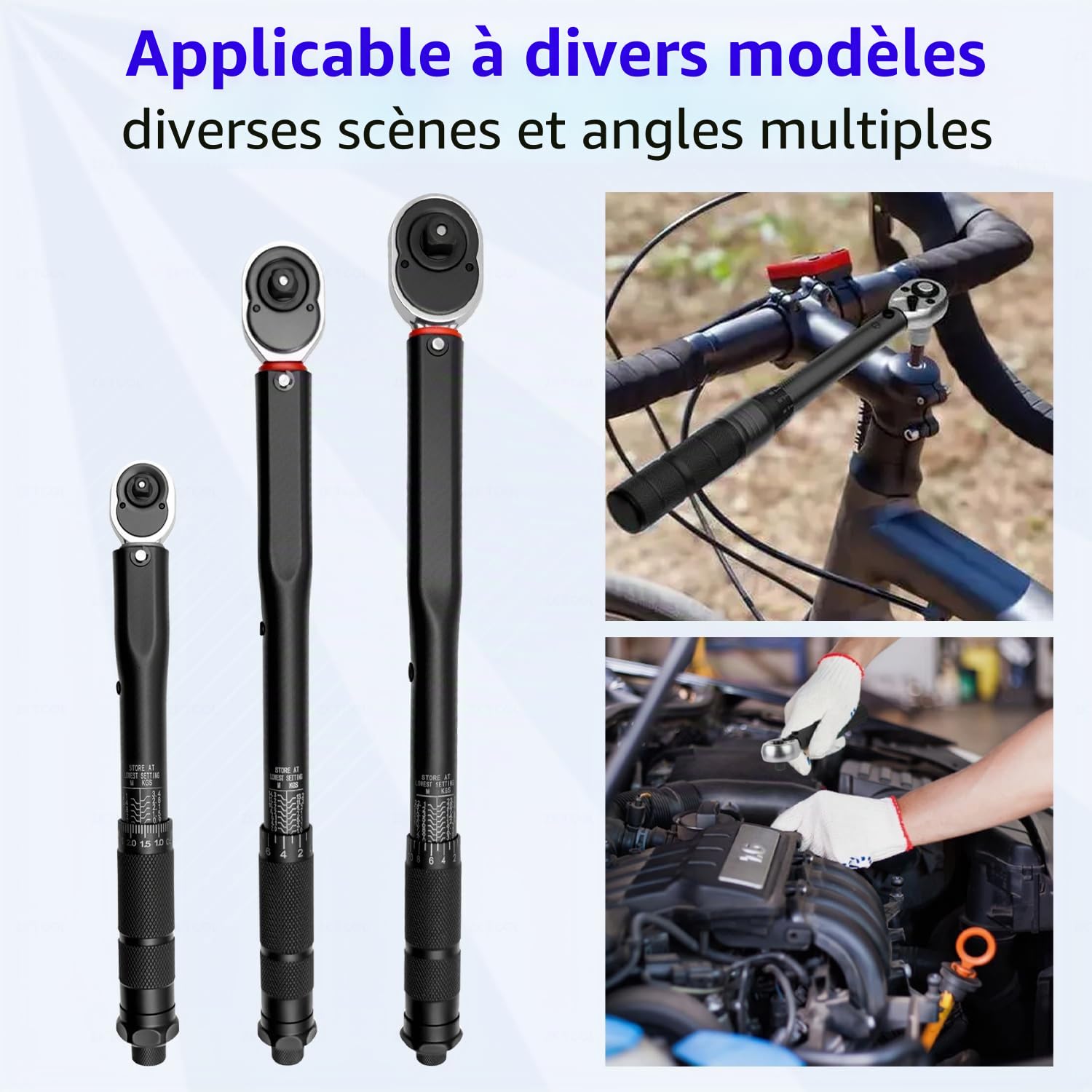 ZKTOOL 3PCS Clé Dynamométrique Kit Carré 1/4" 3/8" 1/2" pour Voiture