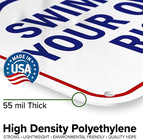 Vista 58 de Señal de advertencia de natación a tu propio riesgo, 10 x 14 pulgadas, libre de óxido, aluminio 040, resistente a la decoloración, fabricado