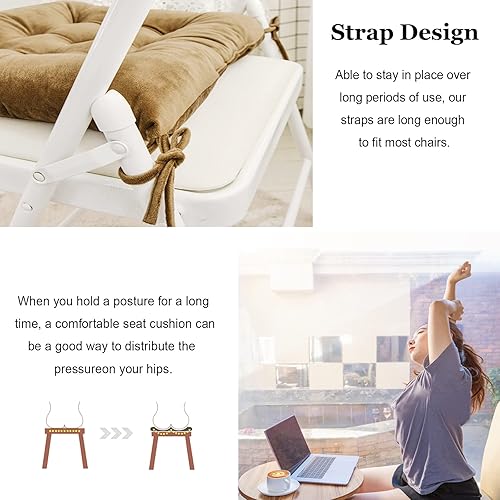 Miniatura 4 de MissSoul Juego de 4 almohadillas cuadradas para sillas de comedor, cojines de asiento para interiores, almohadas con lazos, cómodas, suaves,