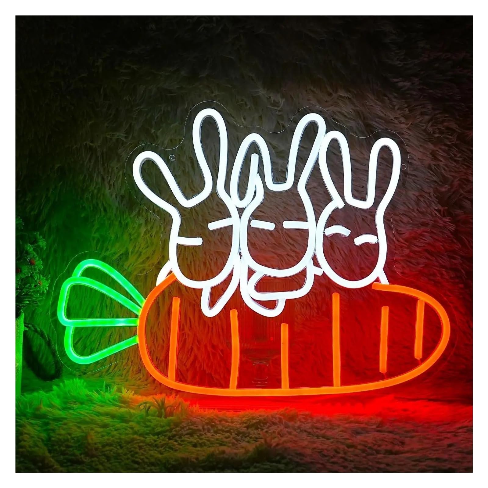 Insegna al Neon Insegne Neon A Forma Coniglio Alimentate Tramite USB, Luminosità Regolabile Luci Neon A Forma Carota Adatte Per Decorazioni Parete Per Bistrot 32cmx43cm